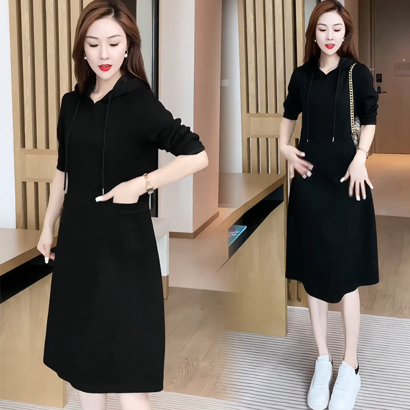💖[Gift For Women] Women's Long Sleeve Hooded Pockets Sweatshirt Dress