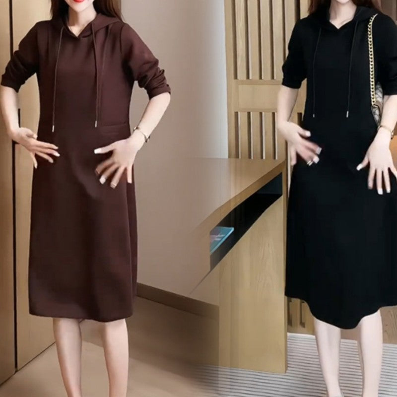 💖[Gift For Women] Women's Long Sleeve Hooded Pockets Sweatshirt Dress