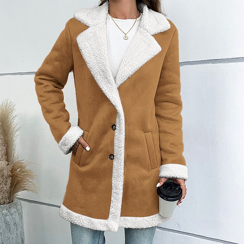 🧥Women’s Mid-length Button-down Lapel Collar Coat with Sherpa Lining