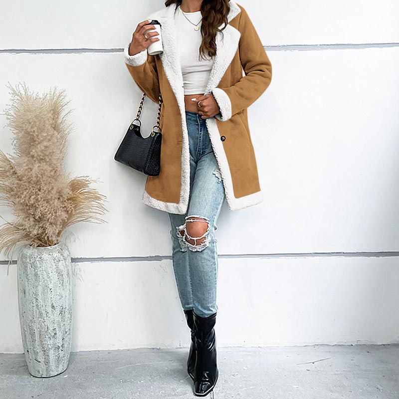 🧥Women’s Mid-length Button-down Lapel Collar Coat with Sherpa Lining