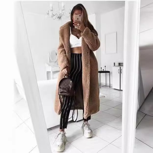 🍁Hot Sale🔥 Women's Long Faux Fleece Warm Cardigan Coat