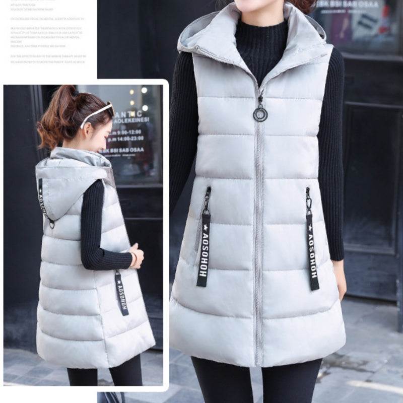 ❄️🧥Women's Cotton-Padded Zipper Long Sleeveless Vest