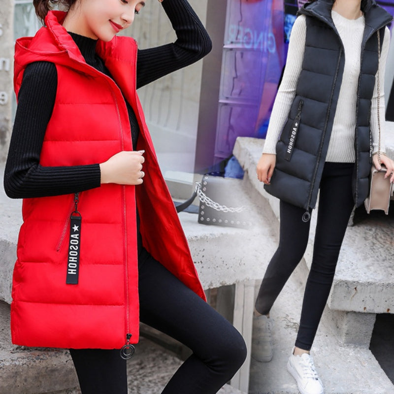 ❄️🧥Women's Cotton-Padded Zipper Long Sleeveless Vest