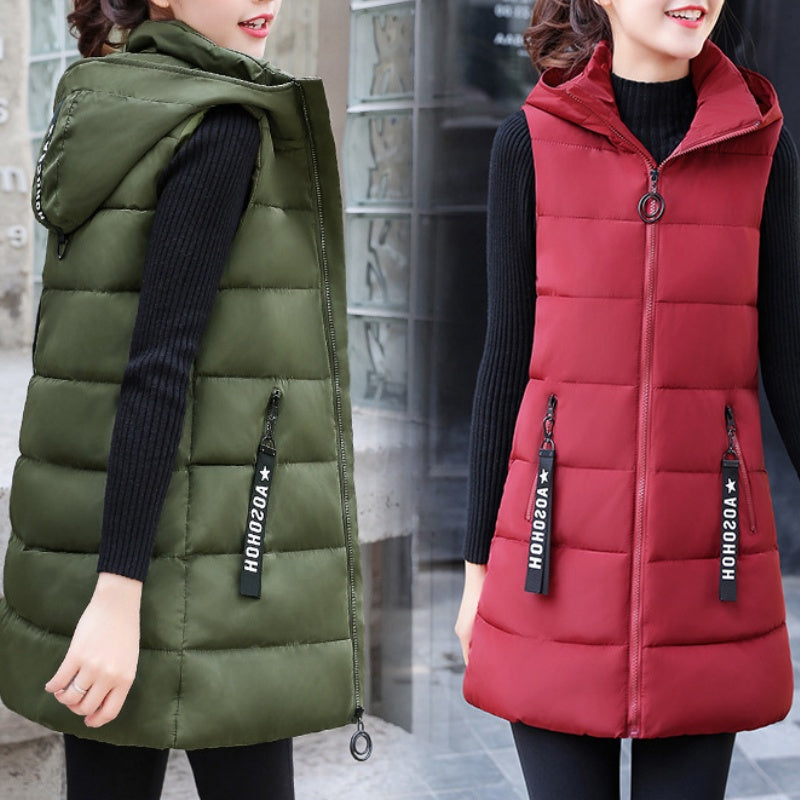 ❄️🧥Women's Cotton-Padded Zipper Long Sleeveless Vest