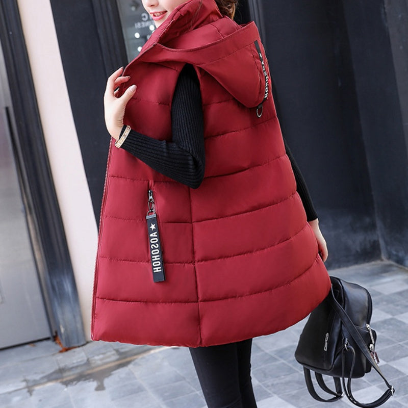 ❄️🧥Women's Cotton-Padded Zipper Long Sleeveless Vest
