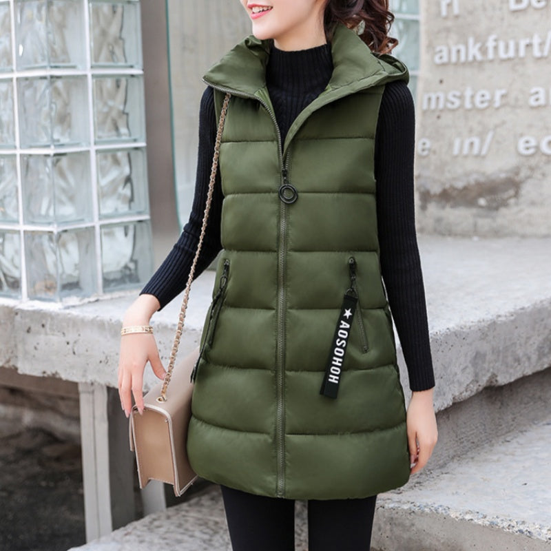 ❄️🧥Women's Cotton-Padded Zipper Long Sleeveless Vest