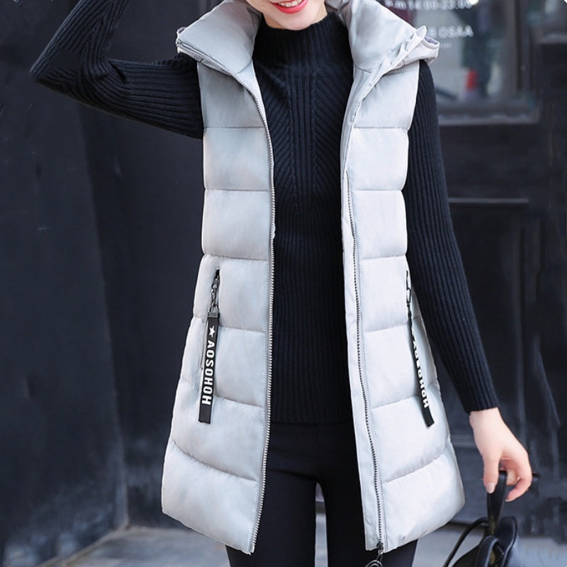 ❄️🧥Women's Cotton-Padded Zipper Long Sleeveless Vest
