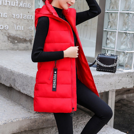 ❄️🧥Women's Cotton-Padded Zipper Long Sleeveless Vest