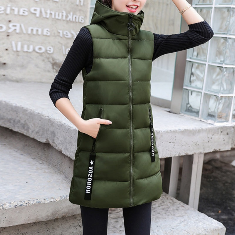 ❄️🧥Women's Cotton-Padded Zipper Long Sleeveless Vest