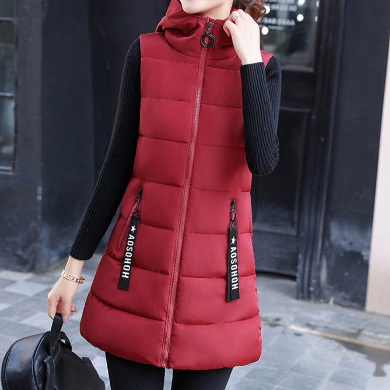 ❄️🧥Women's Cotton-Padded Zipper Long Sleeveless Vest