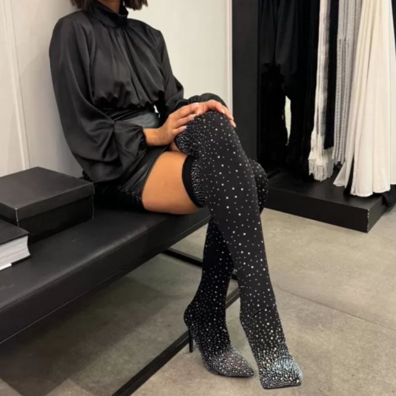 🎉Hot Sale 50% Off🎉 Women’s Sparkly Faux Diamonds Over-the-Knee Boots👠
