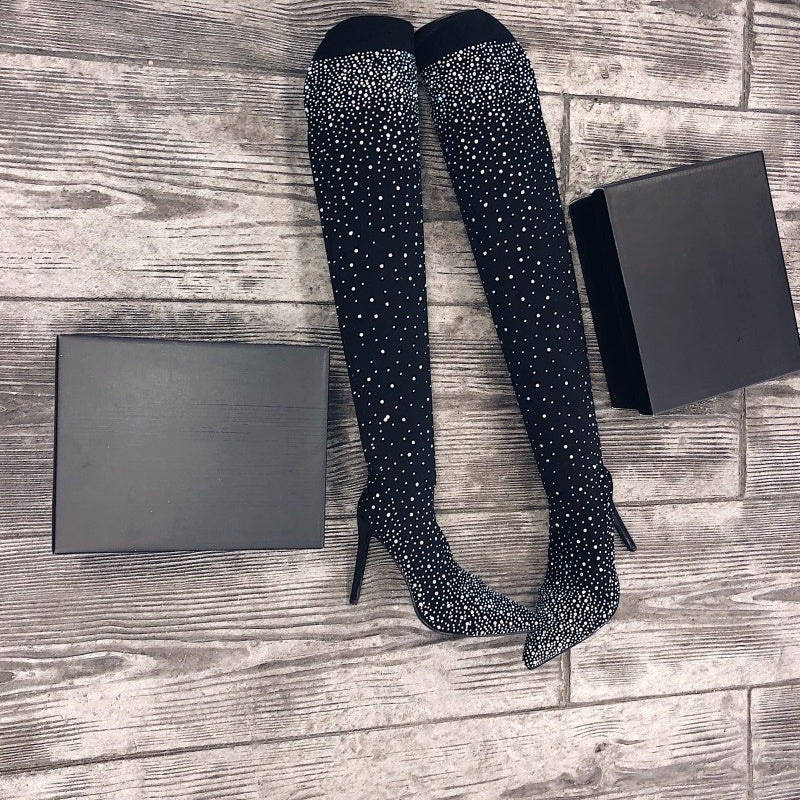 🎉Hot Sale 50% Off🎉 Women’s Sparkly Faux Diamonds Over-the-Knee Boots👠