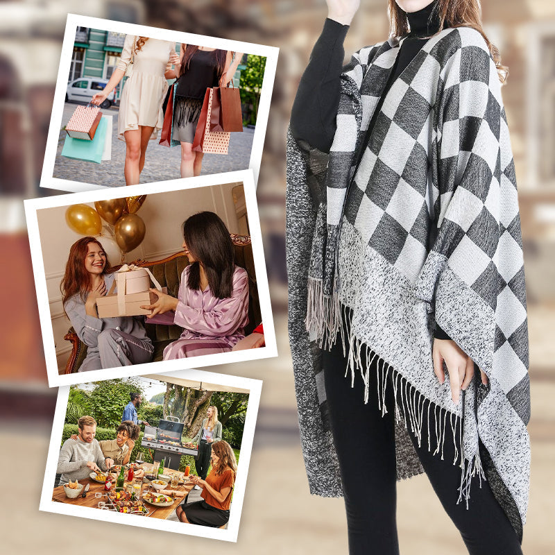 🔥Hot New Arrivals🔥 Women's Elegant Fringed Poncho Shawl Wrap