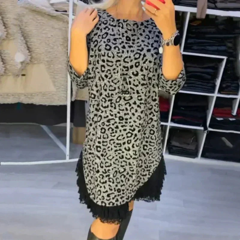 🔥Hot Sale 50% off🔥 Women’s Lace Trim Leopard Print Dress