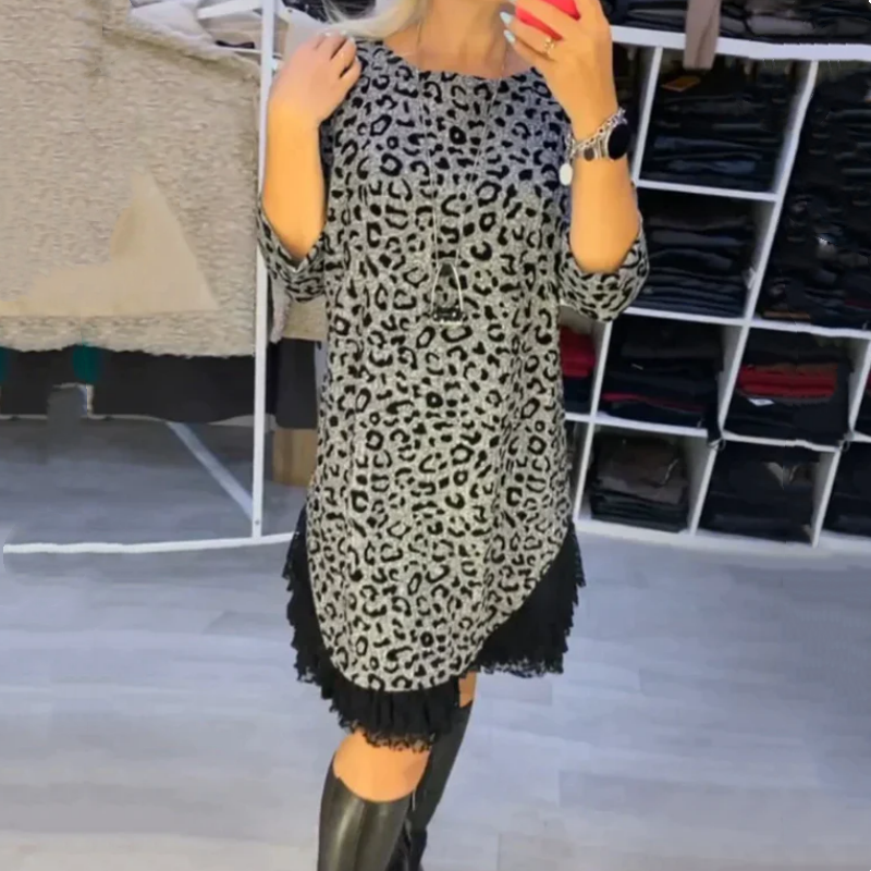 🔥Hot Sale 50% off🔥 Women’s Lace Trim Leopard Print Dress