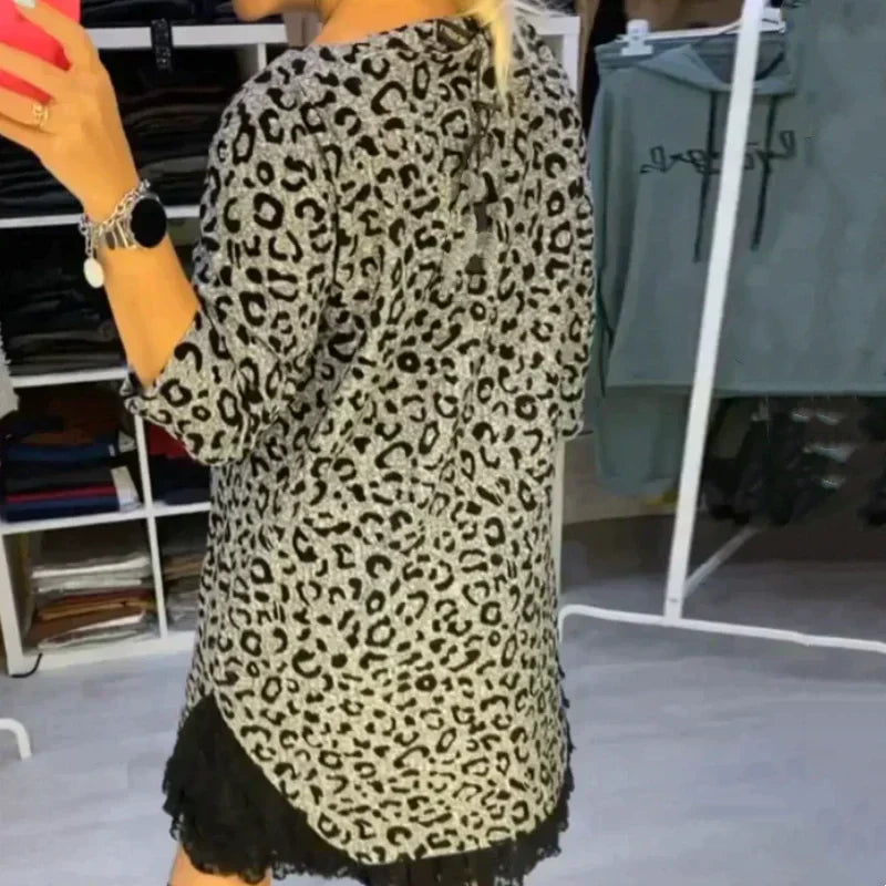 🔥Hot Sale 50% off🔥 Women’s Lace Trim Leopard Print Dress