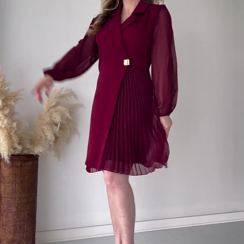 🔥Hot Sale 50% off🔥 Lapel solid colourSuperior feeling Temperament pleated design dress👗