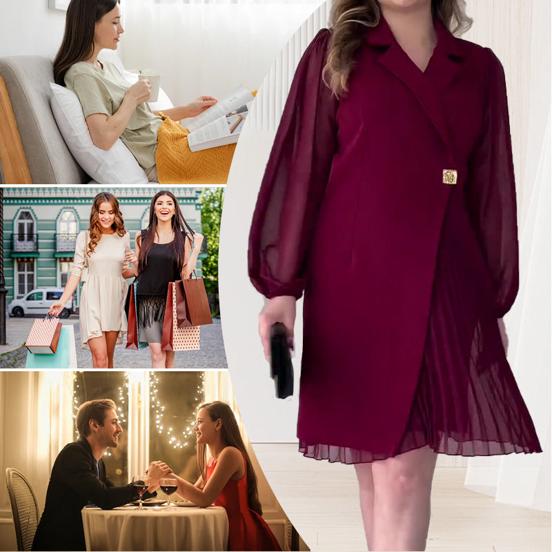 🔥Hot Sale 50% off🔥 Lapel solid colourSuperior feeling Temperament pleated design dress👗