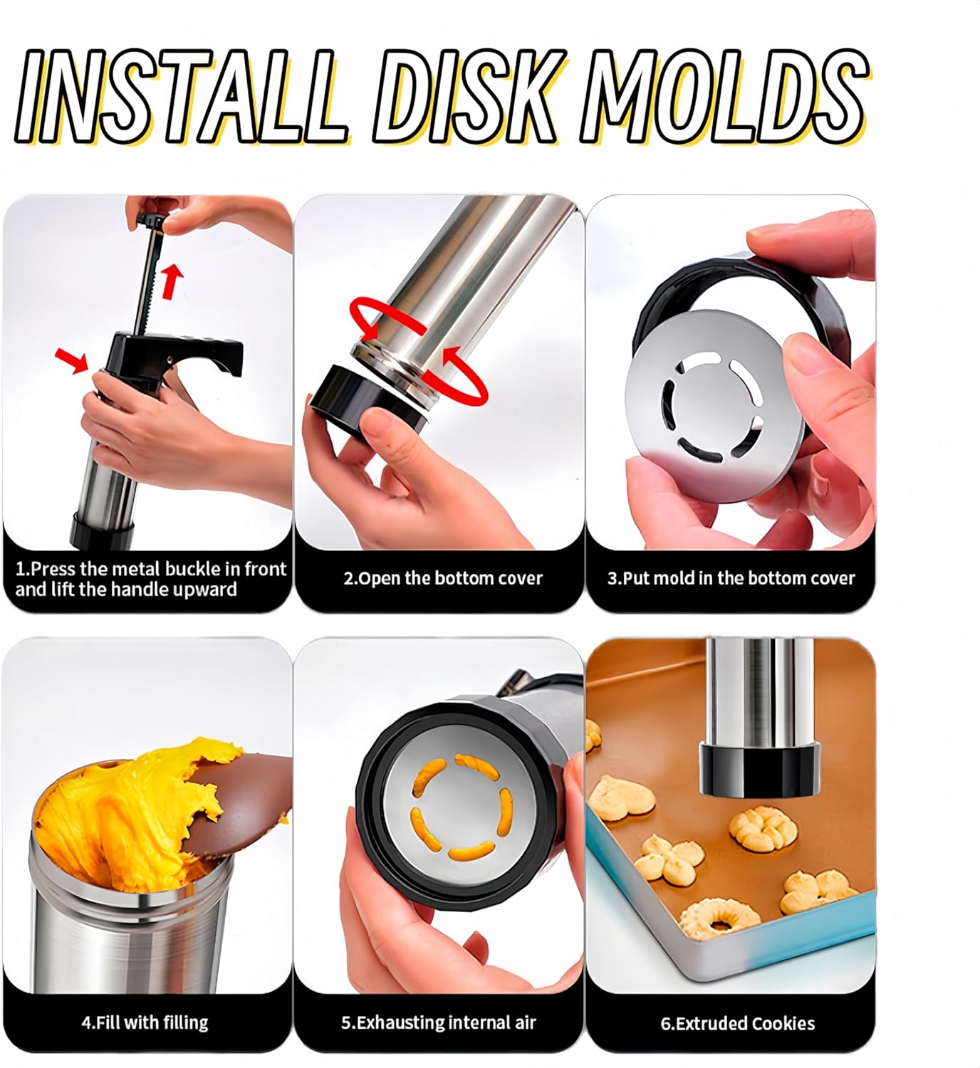 Stainless Steel Cookie Pres(Complimentary 13 Discs & 8 Nozzles)