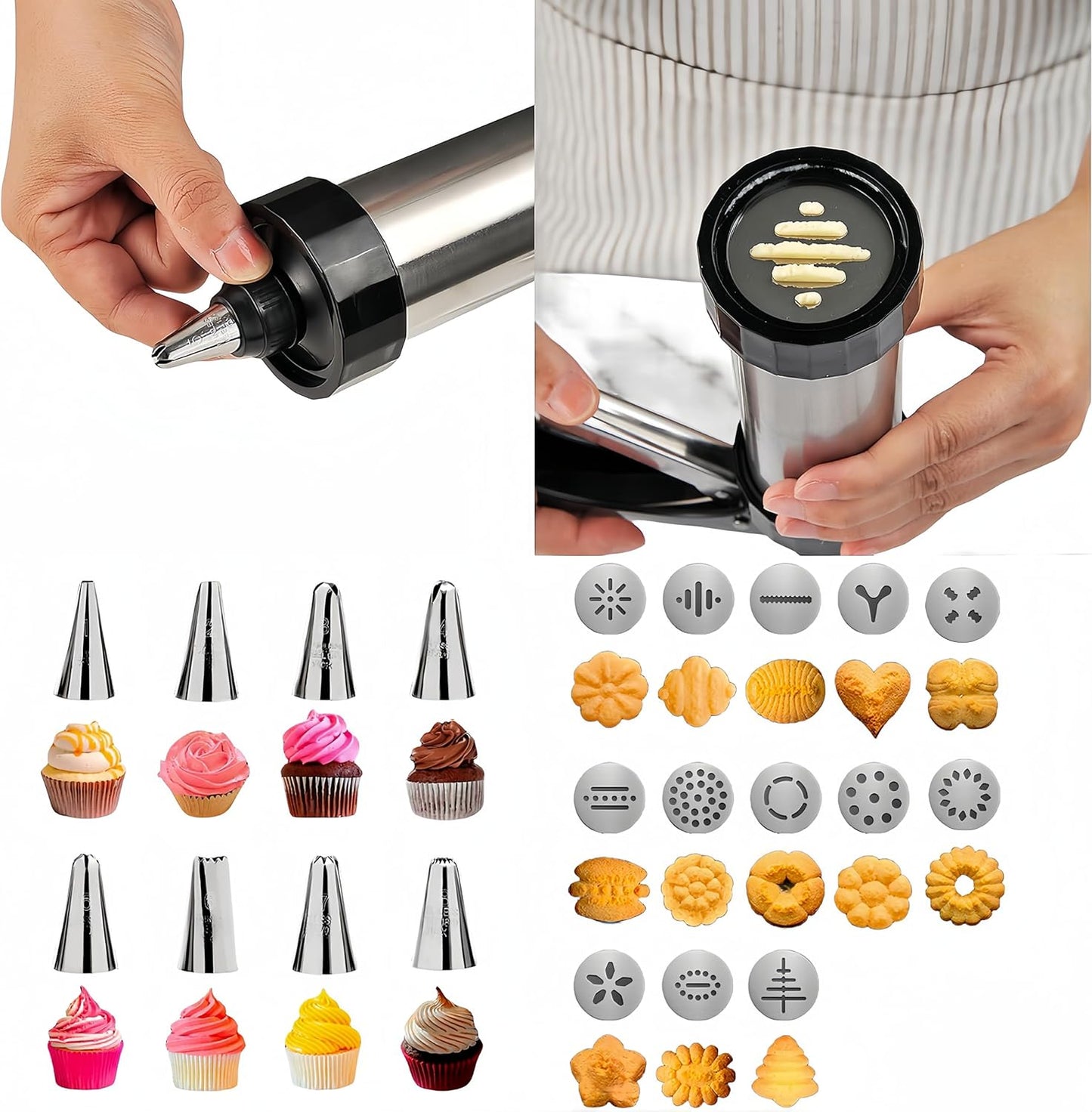 Stainless Steel Cookie Pres(Complimentary 13 Discs & 8 Nozzles)