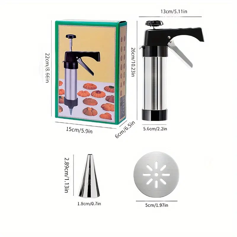 Stainless Steel Cookie Pres(Complimentary 13 Discs & 8 Nozzles)