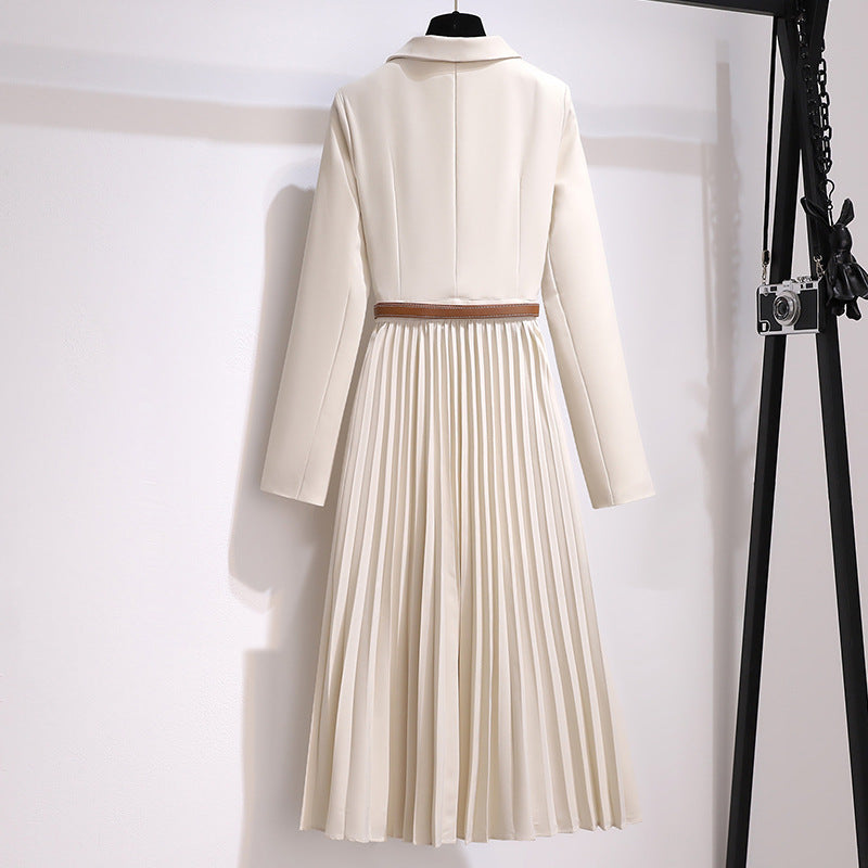 💜HOT SALE 50% OFF💜Asymmetrical Patchwork Pleated Blazer Dress with Belt💃
