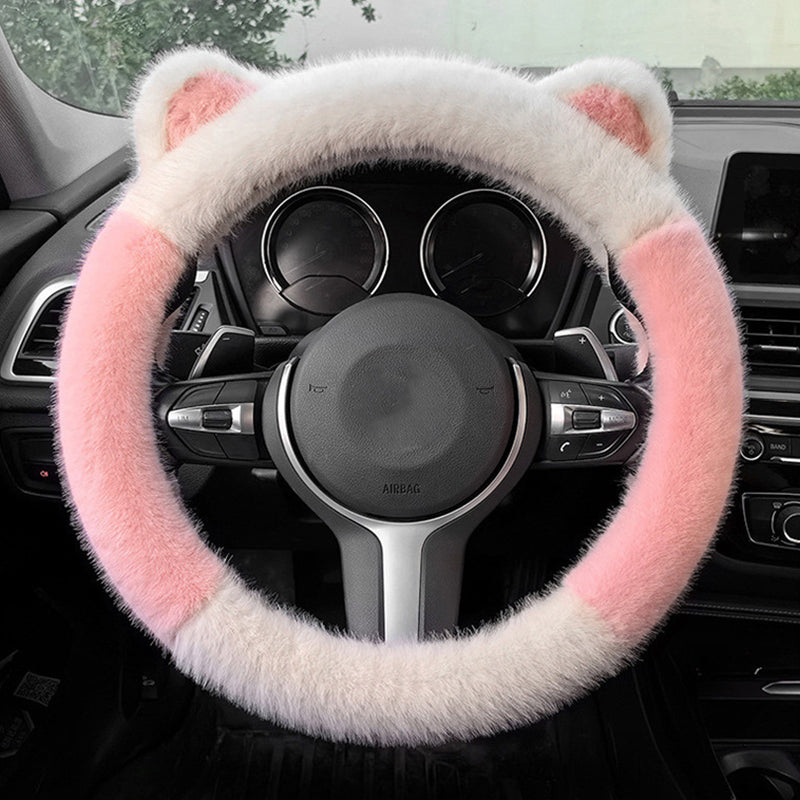 🎁Universal Non-slip Soft Cute Cat Ears Plush Steering Wheel Cover