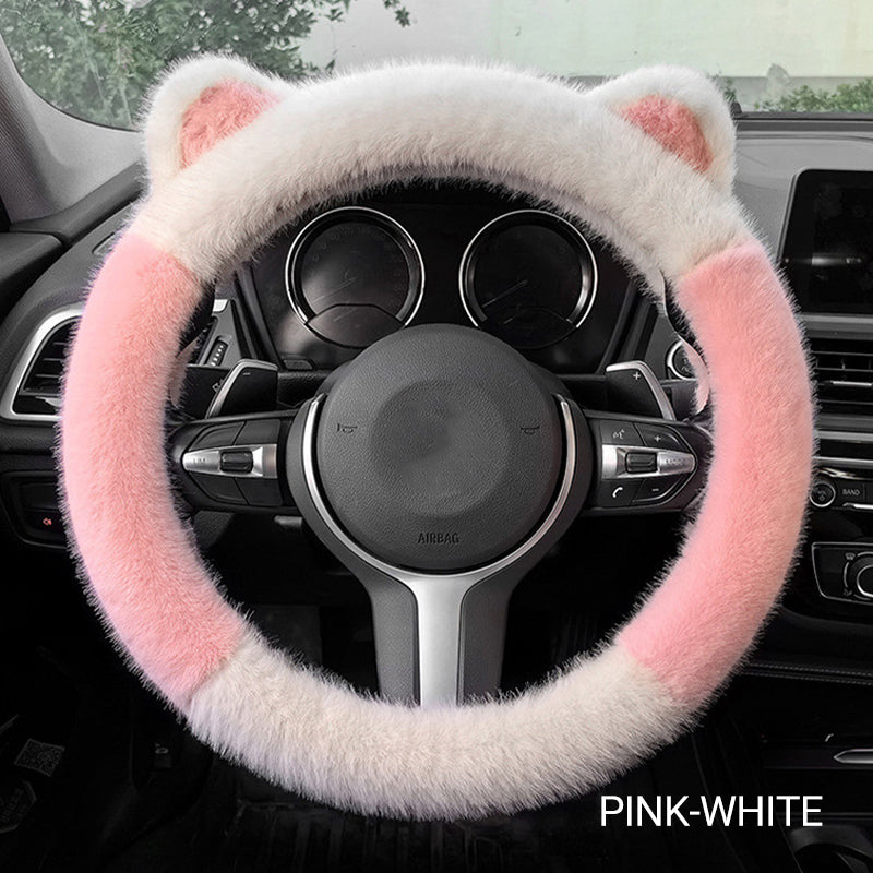 🎁Universal Non-slip Soft Cute Cat Ears Plush Steering Wheel Cover