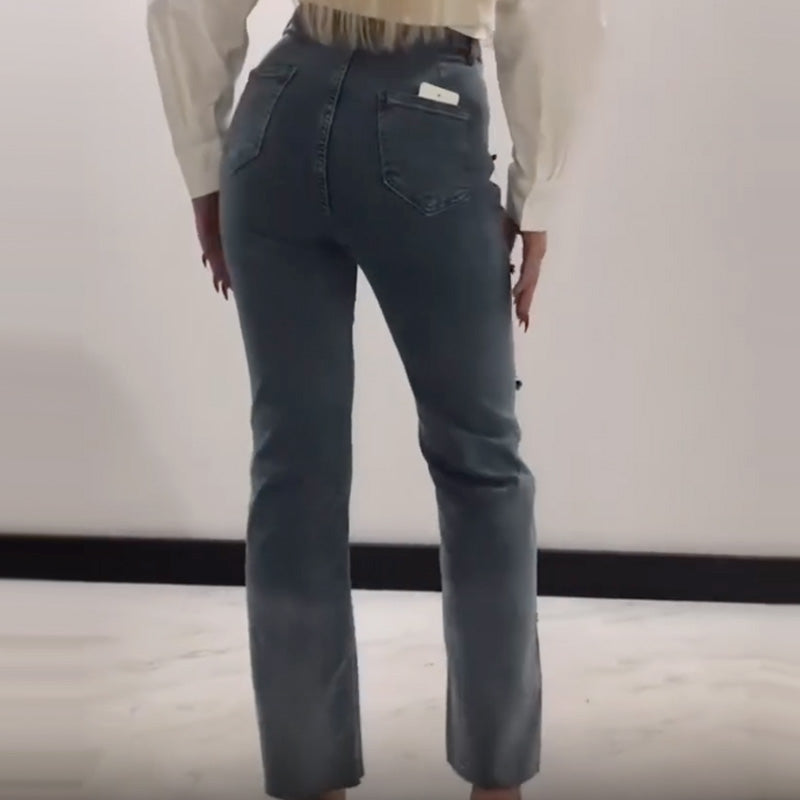 👖✨Women's Jeans With Shiny Rhinestones And Chic Slit✨