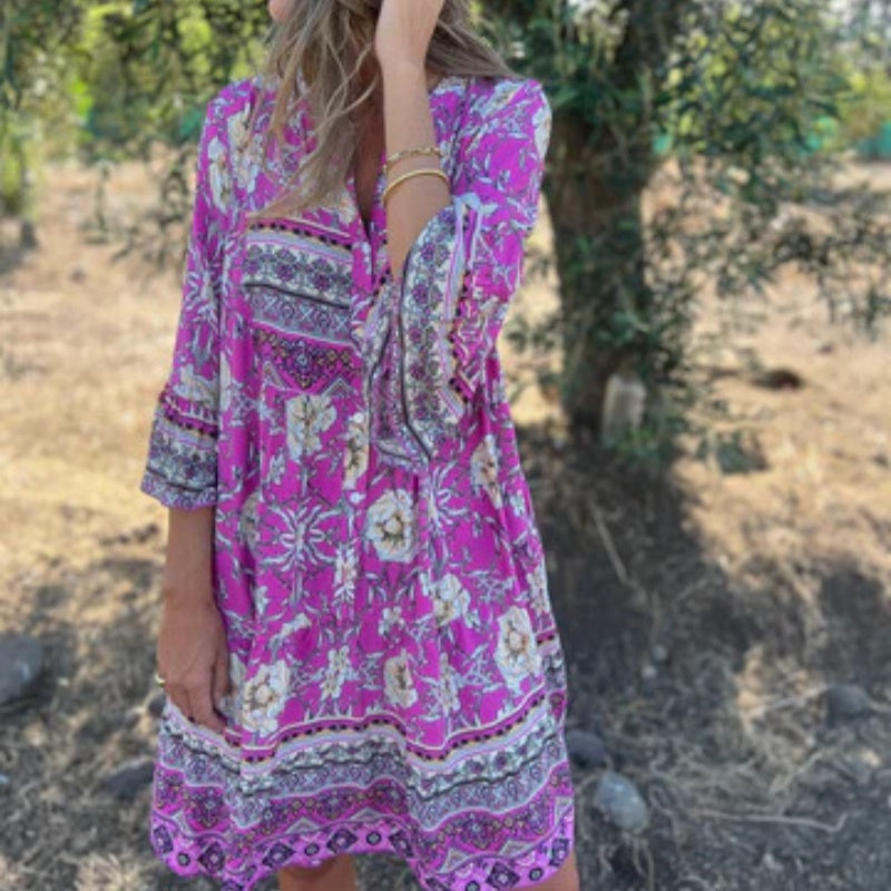 🔥2025 NEW SALES - 50% OFF🔥Casual Floral V-Neck Button Closure Dress