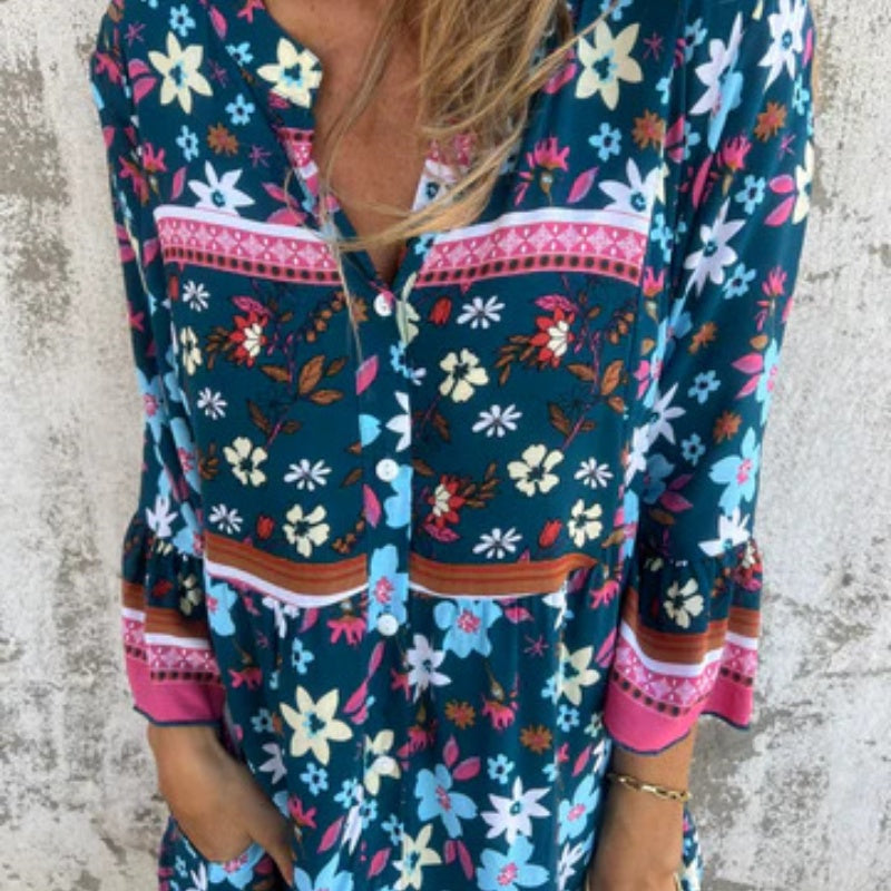 🔥2025 NEW SALES - 50% OFF🔥Casual Floral V-Neck Button Closure Dress
