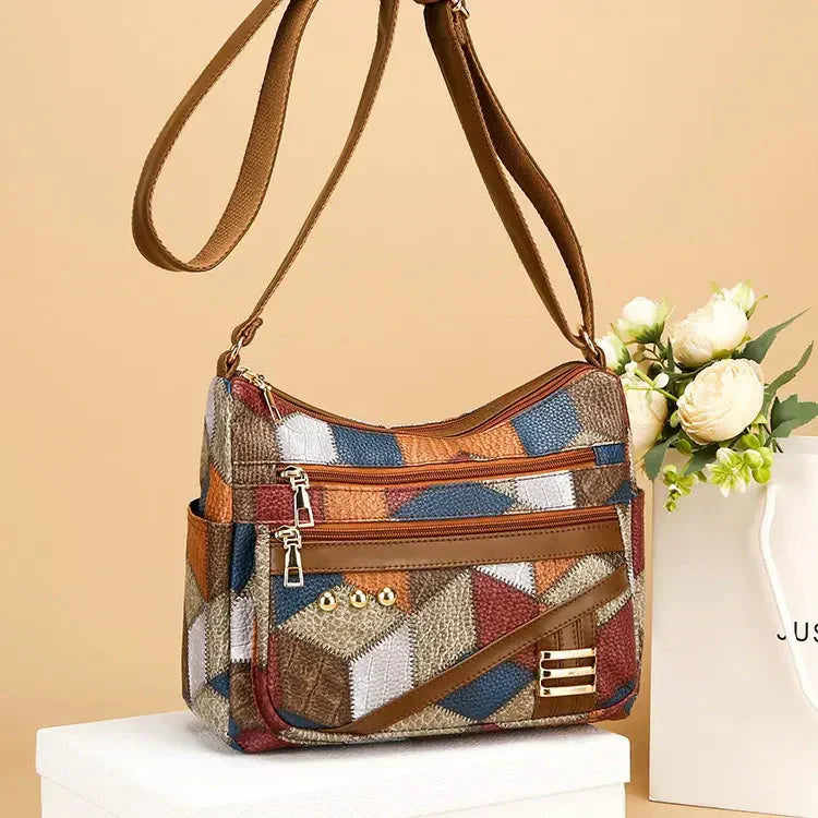 👜New Fashion PU Soft Leather Color Matching Shoulder Bag