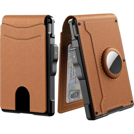 🔥Wallet for Men - with Pop Up Aluminum Case Money Clip Slim Leather Slots Credit Card Holder RFID Blocking Bifold Minimalist Wallet
