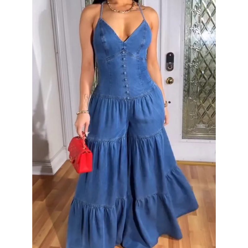 Women's Sexy V-Neck Backless Jumpsuit