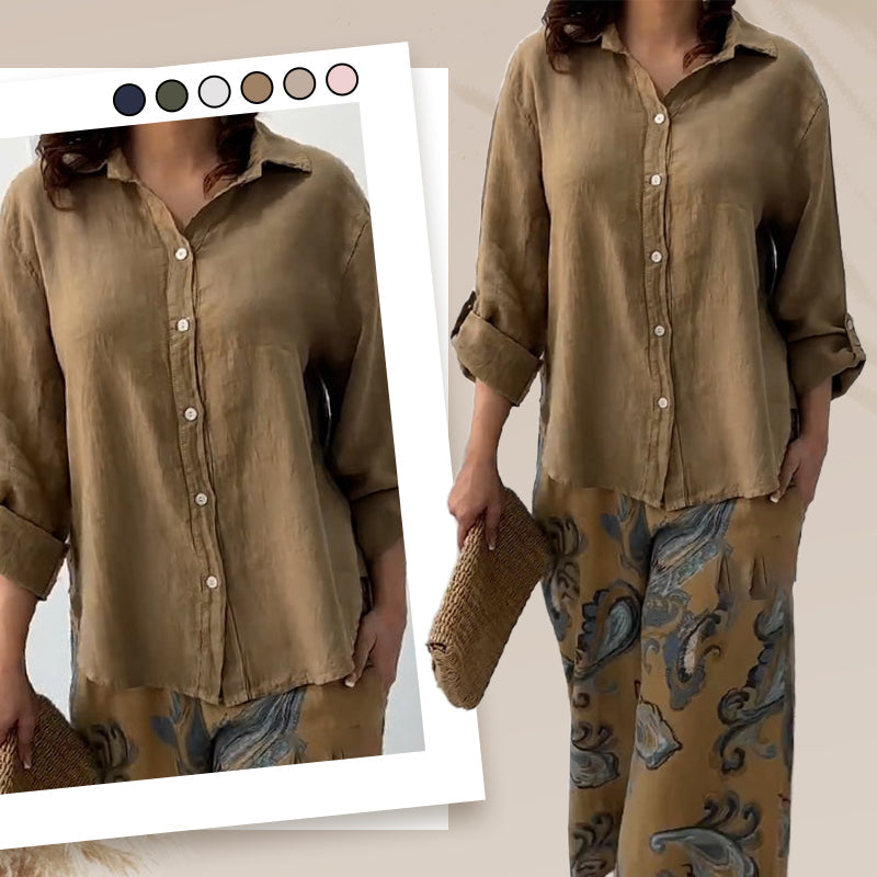 💕Limited Sale 50% OFF💕Women's Fashion Loose Cardigan Shirt & High Waist Pants Two Piece Set