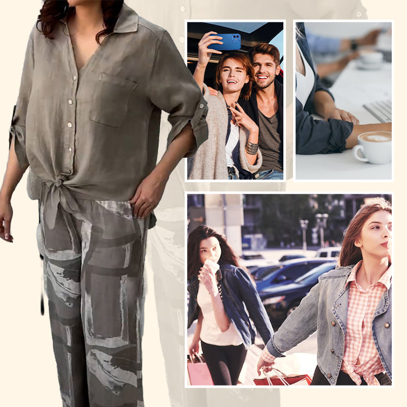 💕Limited Sale 50% OFF💕Women's Fashion Loose Cardigan Shirt & High Waist Pants Two Piece Set