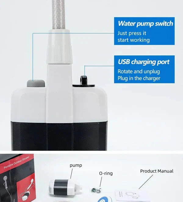 ✨Hot Sale 50% OFF ✨ Portable Outdoor Electric Shower Set - Handheld Camp Shower for Travel, Hiking & Gardening