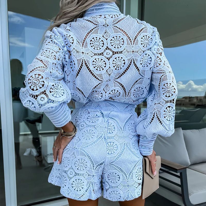 🌸Summer Hot Sale 50%OFF🌸Women's Casual Elegant Lace 2-Piece Set with Button Down Shirt and Shorts