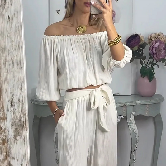 💥2025 New Product💥💃Women's Off-The-Shoulder Top & Pants Set - Fashionable and Cool