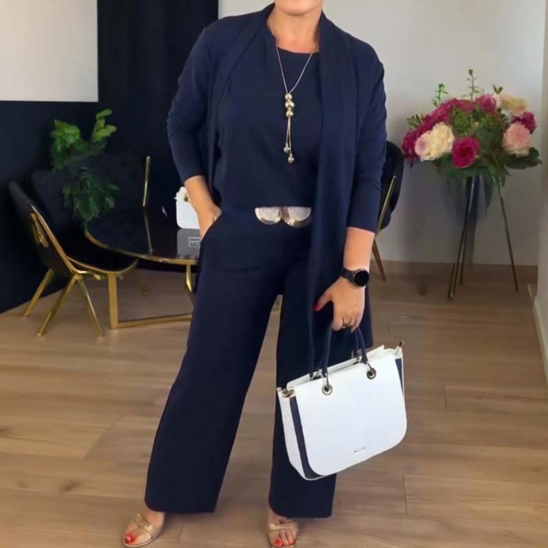 💜 LAST DAY PROMOTION 50%OFF 💜Elegant 3-piece set including long cardigan, top and pants💞