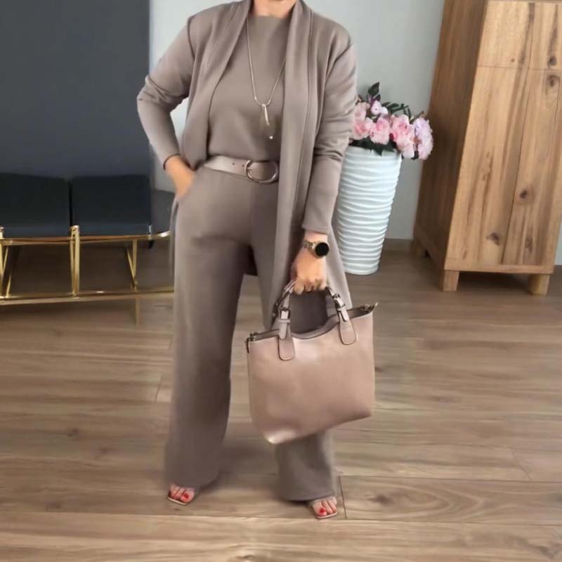 💜 LAST DAY PROMOTION 50%OFF 💜Elegant 3-piece set including long cardigan, top and pants💞