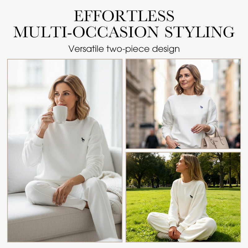 Women's Embroidered Long-Sleeve Crewneck Tops ＆ Pants 2-Piece Set