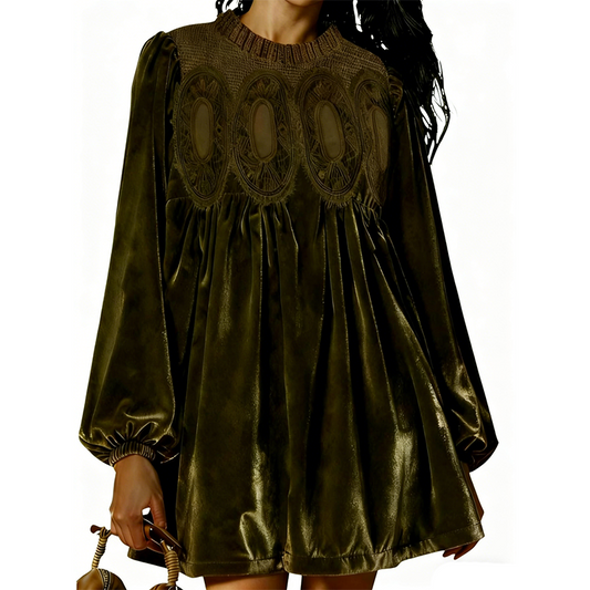 Vintage-Inspired Lace Panel Tunic Dress