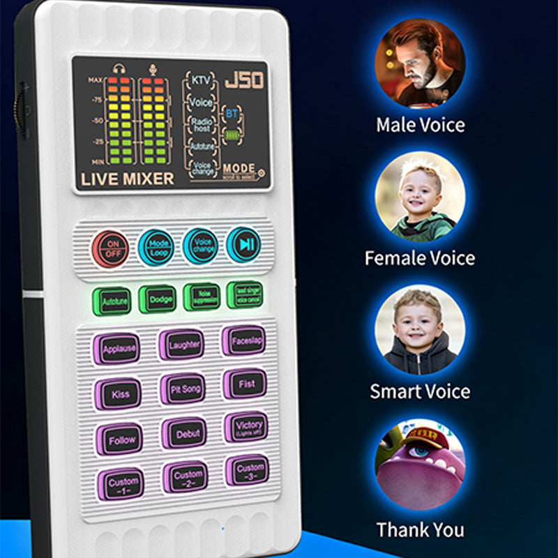 🎉 New Year's Gift – 50% OFF!✨🎤 Portable Handheld Live Sound Card (Voice Changer): Multifunctional Effects + Noise Cancellation – Stream from Anywhere!