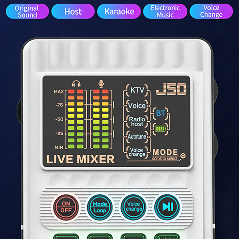 🎉 New Year's Gift – 50% OFF!✨🎤 Portable Handheld Live Sound Card (Voice Changer): Multifunctional Effects + Noise Cancellation – Stream from Anywhere!
