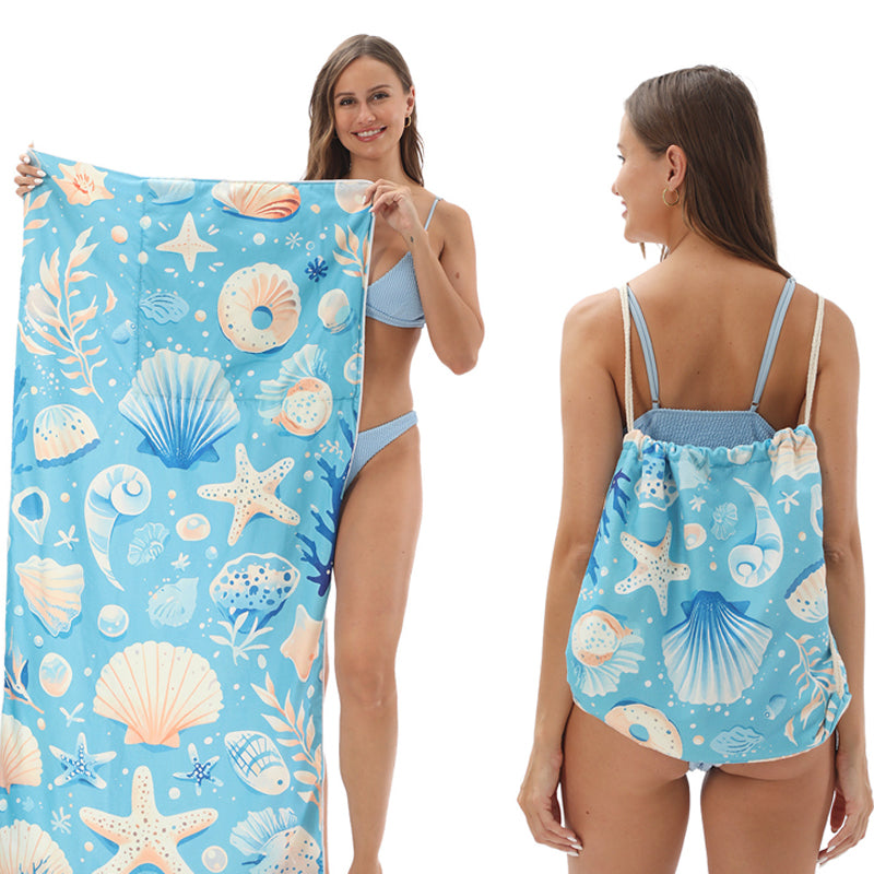 2-in-1 Printed Beach Towel Backpack