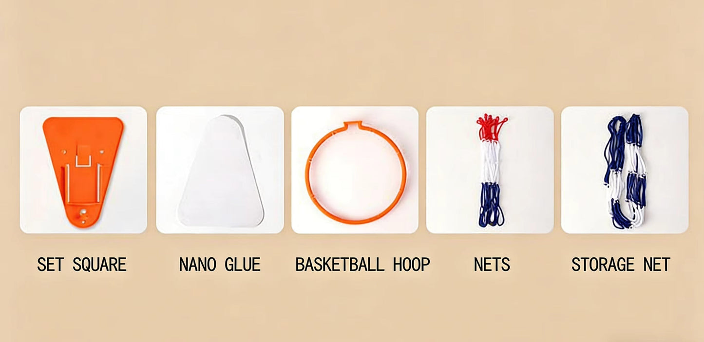 🏀Wall-Mounted Indoor/Outdoor Self-Adhesive Plastic Portable Basketball Hoop with Accessories