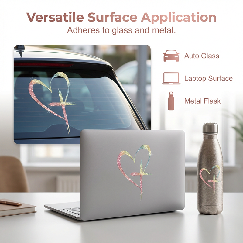 🔥BUY 1 GET 1 FREE🔥 Glitter Heart Cross Car Decal Sticker