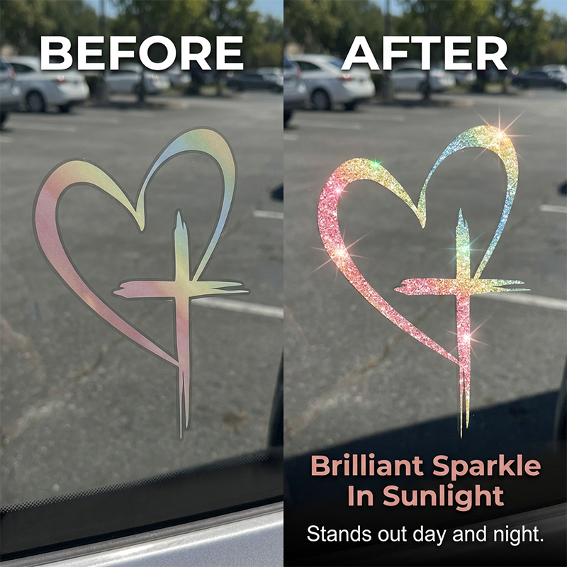 🔥BUY 1 GET 1 FREE🔥 Glitter Heart Cross Car Decal Sticker