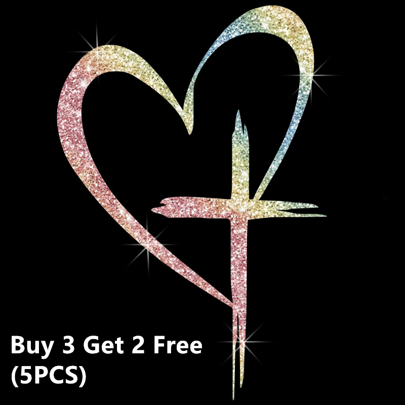 🔥BUY 1 GET 1 FREE🔥 Glitter Heart Cross Car Decal Sticker